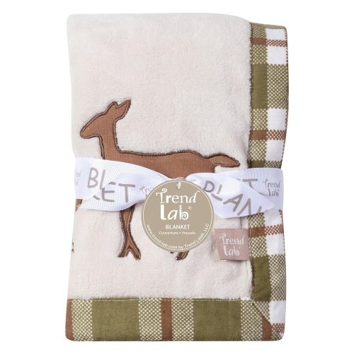  Trend Lab Deer Lodge Framed Coral Fleece Baby Blanket, Cream