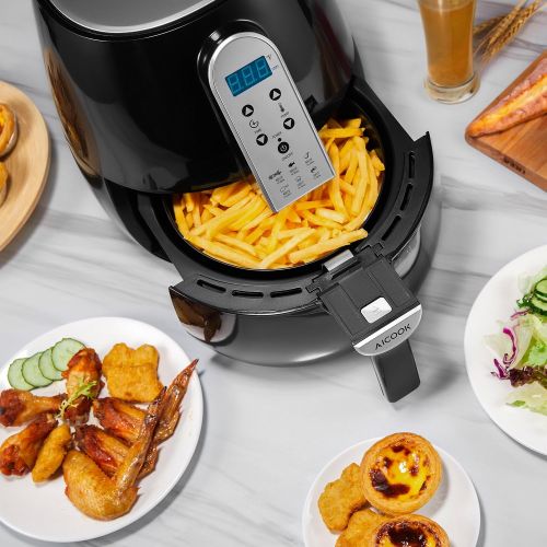  AICOOK Air Fryer, Aicook Programmable Airfryer for Healthier Crisp Foods, LCD Digital Airfryer with Upgrade Button Design, Auto Shut off Function, Family Size 4.5Qt