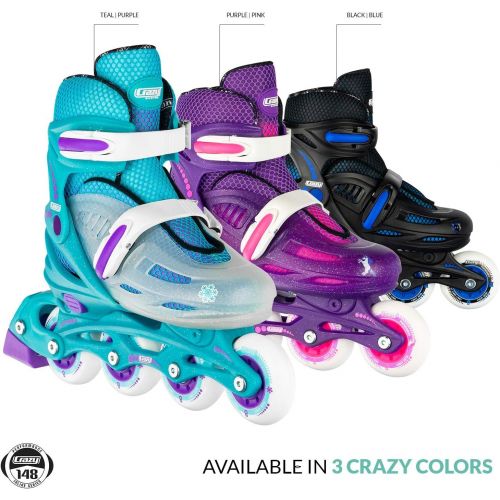  Crazy Skates Adjustable Inline Skates | Adjusts to fit 4 Shoe Sizes | Teal Model 148