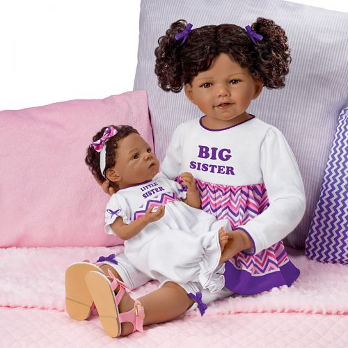  The Ashton-Drake Galleries A Sisters Love Set So Truly Real Lifelike & Realistic African-American Baby Dolls 24-inches and 13-inches by