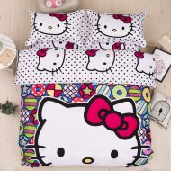 CASA 100% Cotton Kids Bedding Set Girls Hello Kitty Duvet cover and Pillow cases and Fitted Sheet,4 Pieces,Full