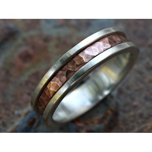  CrazyAss Jewelry Designs bold mens ring two tone, mens engagement ring rustic, unique wedding band bronze silver, mens wedding ring silver bronze anniversary gift