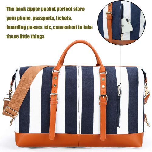  BTOOP Weekend Overnight Travel Bag for Women Ladies Canvas Carry on Tote Duffel Bags (Blue stripe-5)