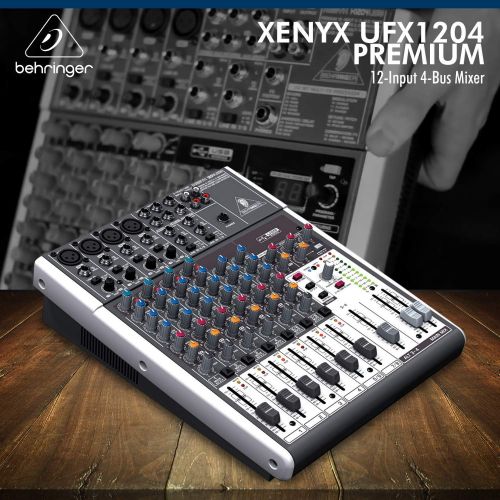  Behringer XENYX 1204USB 12-Input USB Audio Mixer with Samson Headphones and Assorted Cables Deluxe Bundle