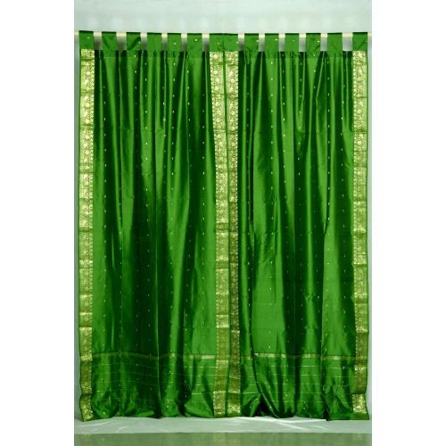  Indian Selections Indo Forest Green Tab Top Sari Sheer Curtain 43 in. x 84 in. - Piece