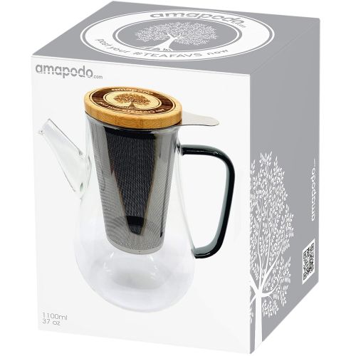  Amapodo amapodo Teekanne mit Deckel und Sieb, 1100ml, Kanne mit Edelstahl Siebeinsatz fuer losen Tee, Geschenk, Teebereiter Glaskanne Set
