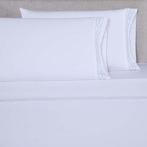  Affluence 600 Thread Count 100% Cotton Embroidered Sheet Sets - Lattice Pattern (King Sheet Set, White/Spa Blue)