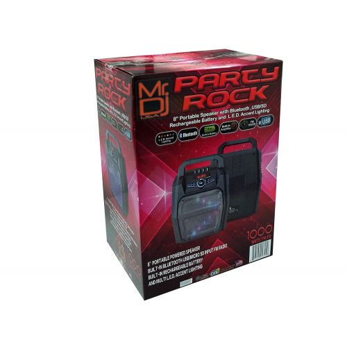  Mr. Dj Rock 8 Portable Speaker Buitl-in Bluetooth, FM Radio, USBMicro SD Card, Rechargeable Battery & LED Party Light, 1000W P.M.P.O
