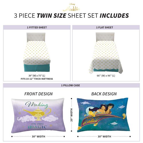 Franco Kids Bedding Super Soft Sheet Set, 3 Piece Twin Size, Disney Aladdin