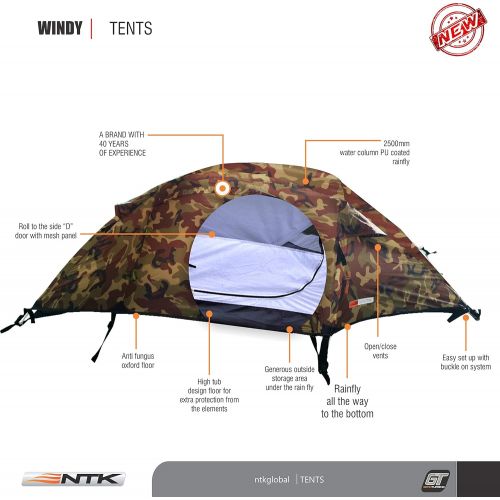  Winterial NTK Windy Camo 1 Man Dome Bivy Lightweight Tent, 8 x 5FT Outdoor Dome Backpacking Recon Tent 100% Waterproof 2500mm, Super Compact, Durable Fabric Full Coverage Rainfly - Micro Mos