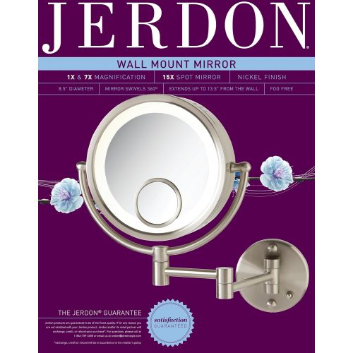  Visit the Jerdon Store Jerdon HL8515N Lighted Wall Mount Makeup Mirror with 7x and 15x Magnification, Nickel Finish, 8.5
