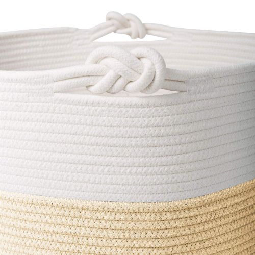  Goodpick Large Basket | Jumbo Woven Basket | Cotton Rope Basket | Baby Laundry Basket Hamper with Handles for Comforter, Cushions, Quilt, Toy Bins, Stuff Toy Baskets - Brown Stitch