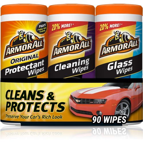  Armor All Protectant, Glass and Cleaning Wipes, 30 Count Each (Pack of 3)