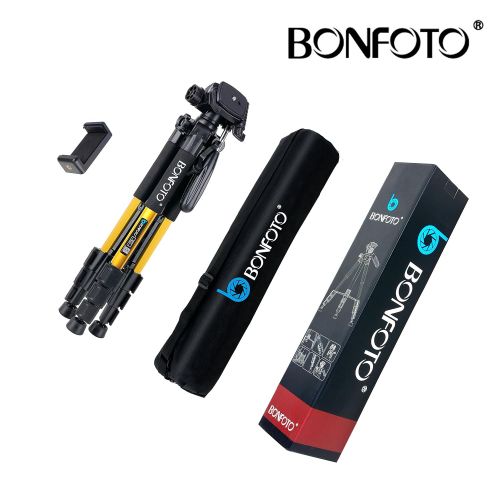 BONFOTO Q111 55 Travel Camera Tripod 4s Stand with 3-Way and Phone Holder Mount for Projector Gopro Tablet Smartphones YouTube Live Broadcast and DSLR EOS Canon Nikon Sony Samsung(