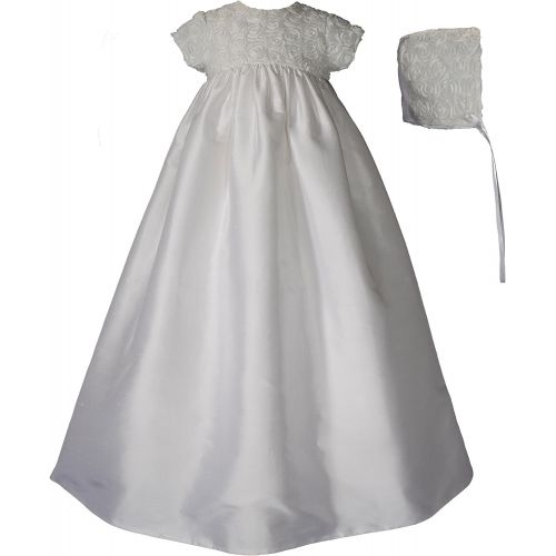  Little Things Mean A Lot Dupioni Silk Christening Gown with Rosette Bodice