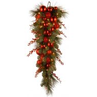 National Tree Company National Tree 24 Inch Decorative Collection Christmas Red Mixed Wreath with 50 Battery Operated Soft White LED Lights with Timer (DC13-159-24WB-1)