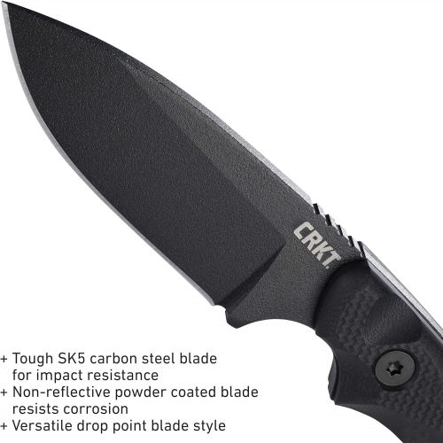컬럼비아 Columbia River Knife & Tool CRKT SIWI Fixed Blade Knife: Compact and Lightweight Black Tactical Knife with Carbon Steel, Plain Edge Blade, G10 Handle and Glass Reinforced Nylon Sheath Case 2082