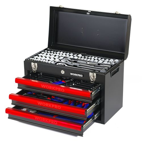  WORKPRO W009044A Mechanics Tool Set with 3-Drawer Heavy Duty Metal Box (408 Piece)