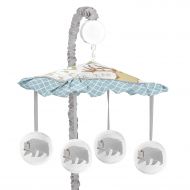 Sweet Jojo Designs Blue, Grey and White Woodland Animal Bear Toile Girl or Boy Musical Baby Crib Mobile