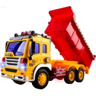 [아마존 핫딜] WolVol Friction Powered Dump Truck Toy - Premium Quality Plastic Heavy Equipment Vehicle Toy Battery Operated with Lights & Sounds - Fun Gift for All Occasions for Kids Boys Girls