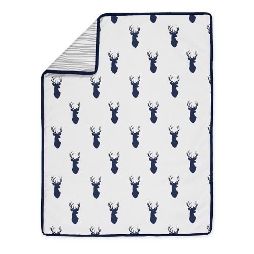  Sweet Jojo Designs 11-Piece Navy Blue White and Gray Woodland Deer Print Boy Baby Bedding Crib Set Without Bumper
