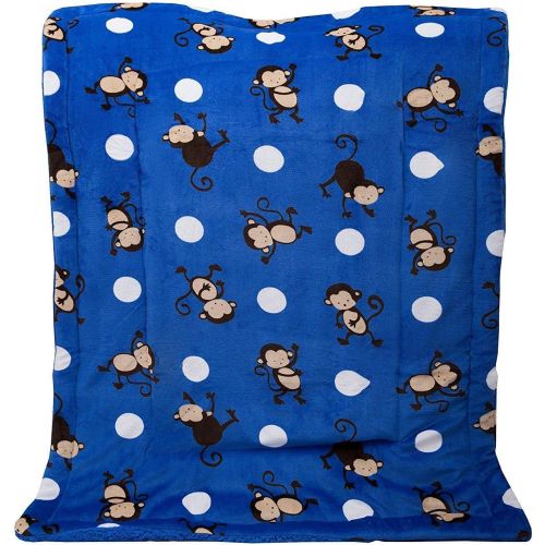  Home Must Haves Baby Ultra Thick Kids Cartoon Sherpa Boys Blue Monkey Printed Borrego Stroller Blanket, 39 x 51,