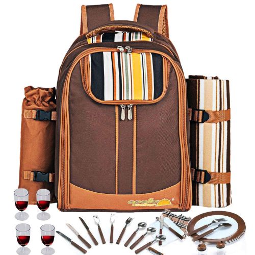  Apollo walker Picnic Backpack Bag for 4 Person With Cooler Compartment, Detachable Bottle/Wine Holder, Fleece Blanket, Plates and Cutlery Set Perfect for Outdoor, Sports, Hiking, Camping, BBQs(C