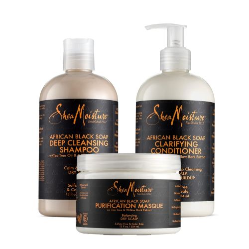  Shea Moisture SheaMoistureAfrican Black Soap Hair Care Pack | 13 fl. oz. Deep cleansing Shampoo | 13 fl. Oz. Balancing Conditioner | 4 oz. Purification Masque