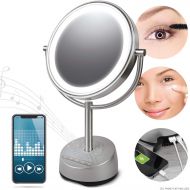 Sharper Image Bluetooth Vanity Makeup Mirror with Wireless Music Streaming and LED Light, Double-Sided 7x/1x Magnification, Phone Charging Port, Smartphone Compatible with Voice Ac