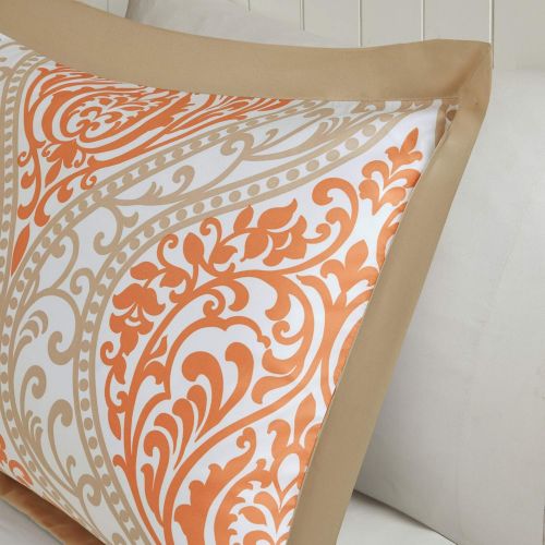  Intelligent Design Senna Comforter Set Full/Queen Size - Orange/Taupe, Damask  5 Piece Bed Sets  All Season Ultra Soft Microfiber Teen Bedding - Great For Guest Room and Girls Be