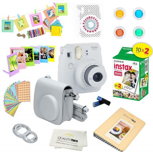 후지필름 Fujifilm Instax Mini 9 Instant Camera SMOKEY WHITE w Film and Accessories  Polaroid Camera Kit