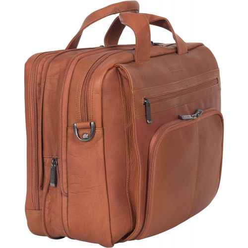  Kenneth Cole Reaction Colombian Leather Dual Compartment Expandable 15.6 Laptop Portfolio, Cognac