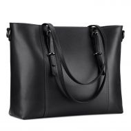 S-ZONE 15.6 inch Leather Laptop Tote Bag for Women Large Work Handbag Computer Shoulder Purse