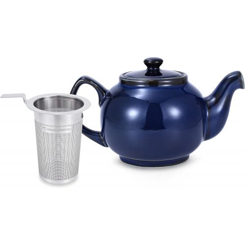 Urban Lifestyle Teekanne/Teapot Klassisch Englische Form aus Keramik mit Nicht-tropfendem Ausguss Cambridge 1,0L mit Teefilter aus Edelstahl (Marineblau schattiert)