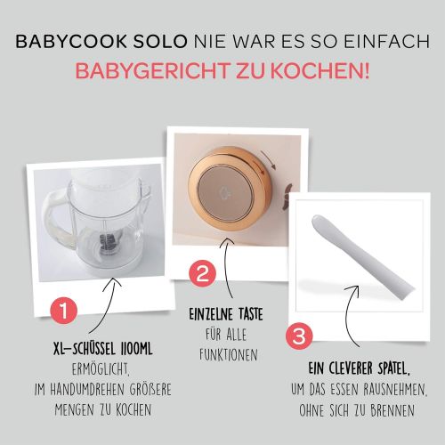  Beaba BEEABA - Babycook Solo - 4-in-1-Babynahrungszubereiter - Dampfgarer - Schnelles Dampfgaren in 15 Minuten -Fassungsvermoegen - Rose Gold
