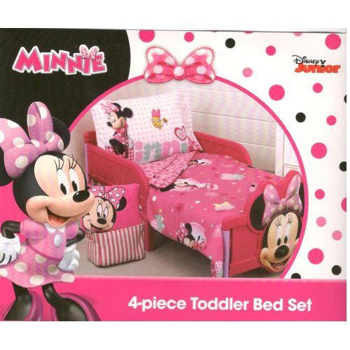 디즈니 Disney Minnie Mouse Smart & Sweet 4-Piece Toddler Bedding Set - New, Standard crib Mattress