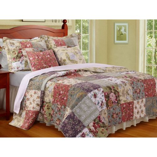  Finely Stitched Country Cottage Floral Print Patchwork Pattern Yellow Blue Green Tab Top Window Valance