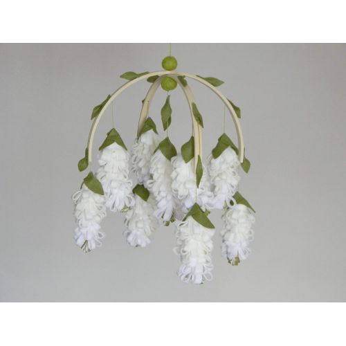  RainbowSmileShop White wisteria baby mobile Flower mobile Baby girl mobile White gold nursery decor Baby Mobiles Hanging Floral Mobile