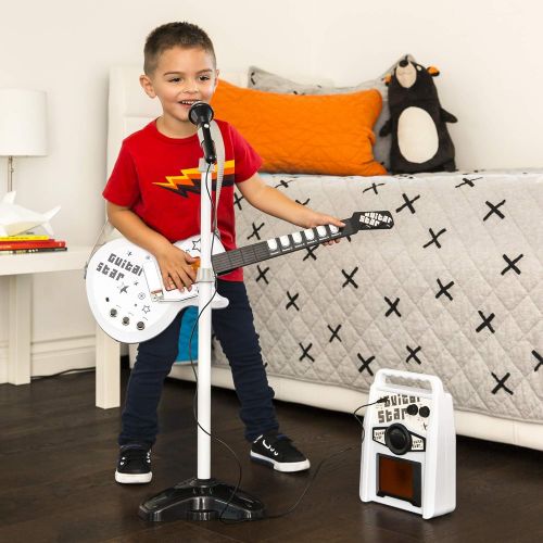  [아마존베스트]Best Choice Products Kids Electric Guitar Play Set with Whammy Bar, Microphone, Amp, AUX, White