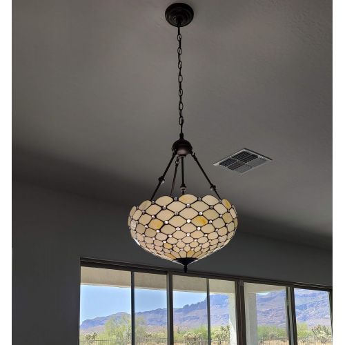  Amora Lighting AM1117HL18 Tiffany Style Ceiling Hanging Pendant Lamp 18-Inch 2 Lights, White