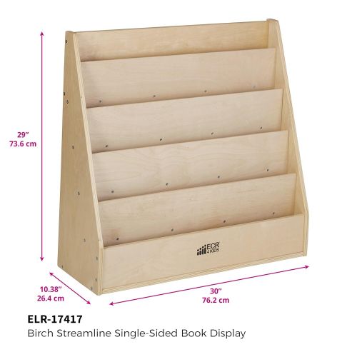  ECR4Kids Birch Streamline Book Display Stand, Wood Book Shelf Organizer for Kids, 5 Shelves, Natural