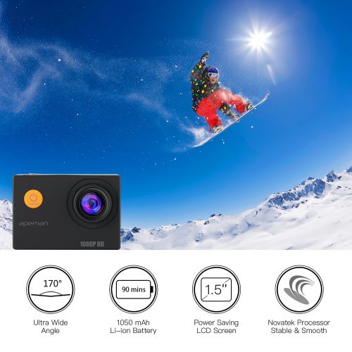  APEMAN Action Camera 1080P Full HD Waterproof Sport Camera 30m Underwater Camcorder 170 Degree Wide Angle Mounting Accessory Kits