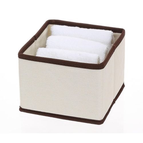  YBM HOME Fabric Closet/Dresser Drawer Storage Foldable,Organizer, Cube Basket containers Bin for Underwear, Socks, Bras, Tights, Scarves,Ties Leggings Lingerie Natural/Brown Trim 2