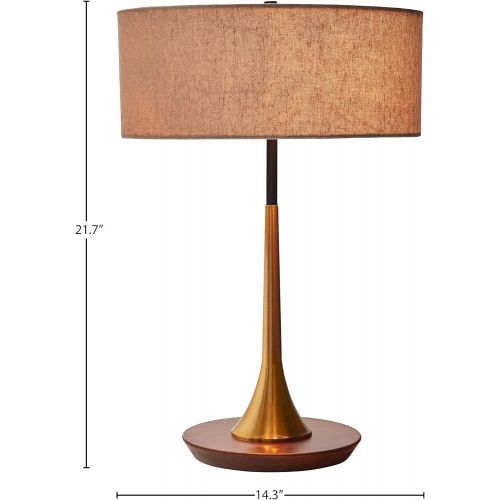  Rivet Modern Floor Lamp with Shelf, 60H, With Bulb, Brass with Linen Shade