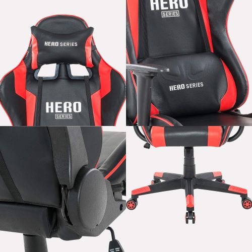  Frivity Gaming Recliner Chair, PU Leather Office Computer with Support Racing Chair 300 lbs Red
