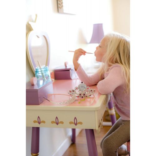  Wildkin Princess Vanity Table & Chair Set, Features Heart-Shaped Mirror, Two Jewelry Boxes, and Removable Plush Seat Cushions, Perfect for the Little Princess in Your Life  Pink
