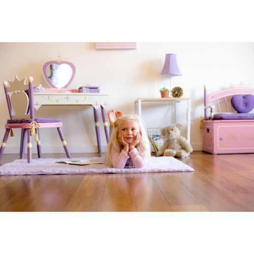  Wildkin Princess Vanity Table & Chair Set, Features Heart-Shaped Mirror, Two Jewelry Boxes, and Removable Plush Seat Cushions, Perfect for the Little Princess in Your Life  Pink