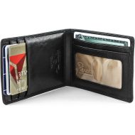 Mens Leather Money Clip Bi Fold Wallet with Credit Card Slots and ID Window Minimalist Spring Tension Clip made with Real Italian Leather by Tony Perotti