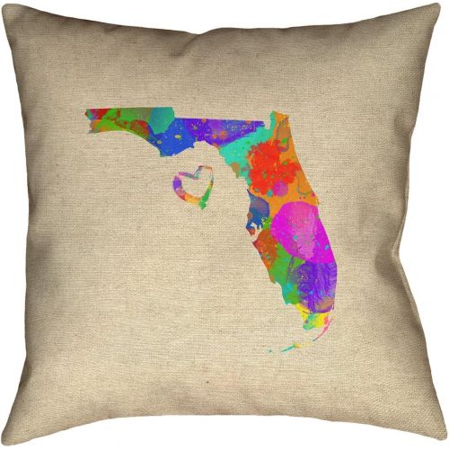  ArtVerse Katelyn Smith Florida Love Watercolor 26 x 26 Pillow-Spun Polyester Double Sided Print with Concealed Zipper & Insert