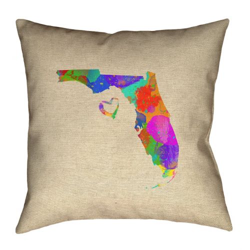  ArtVerse Katelyn Smith Florida Love Watercolor 26 x 26 Pillow-Spun Polyester Double Sided Print with Concealed Zipper & Insert